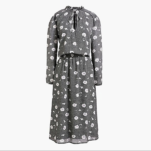 J. Crew Factory Black Floral Printed Tie-Neck Long Sleeve Dress 
Size XS - Picture 10 of 10
